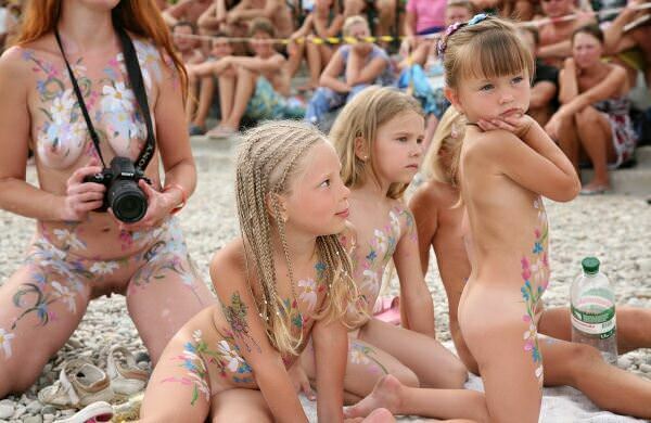 Family nudism on the public beach