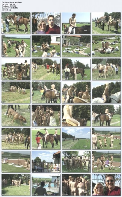 Naked riding - nudists on a farm for breeding horses