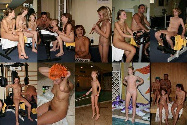 Purenudism - nudists in a gym go in for sports