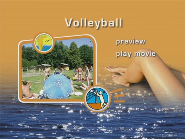 Family nudism - game competition in volleyball outdoors