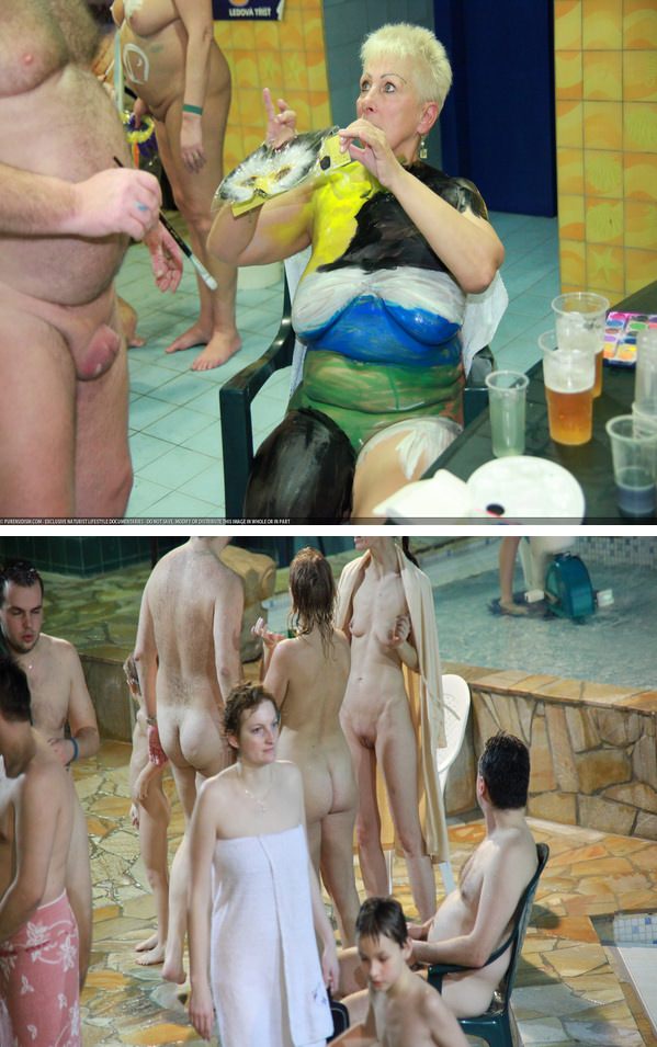 Nudists in the pool and bodyart