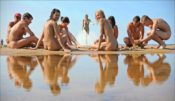 Young nudists on a beach