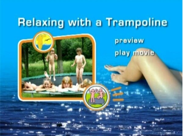 Family naturism - jumps on a trampoline